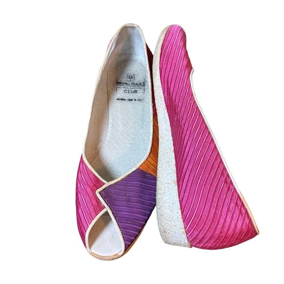 Bruno Magli Club Size US 7.5 Purple Pink Orange Patchwork Open Toe Wedge Shoes - Picture 1 of 8